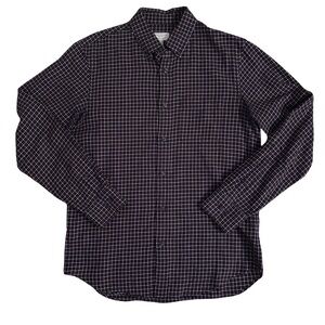 Club Monaco Men's Burgundy and Black Checkered Flannel Shirt